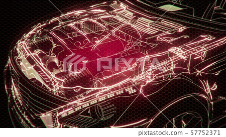 Holographic animation of 3D wireframe car model Holographic animation of 3D wireframe car model 57752371