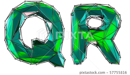 Realistic 3D letters set Q, R made of low poly style. Collection symbols of low poly style green Realistic 3D letters set Q, R made of low poly style. Collection symbols of low poly style green 57755816