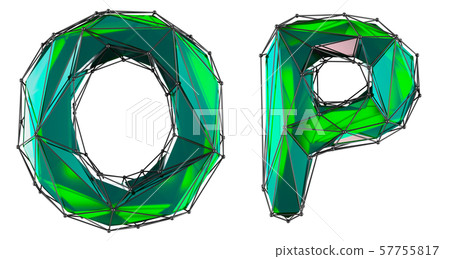 Realistic 3D letters set O, P made of low poly style. Collection symbols of low poly style green Realistic 3D letters set O, P made of low poly style. Collection symbols of low poly style green 57755817