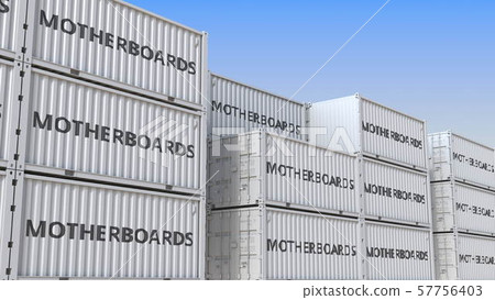 Cargo containers with computer motherboards. 3D... - Stock Illustration ...