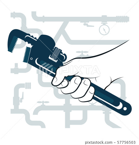 Wrench in hand and water pipes 57756503