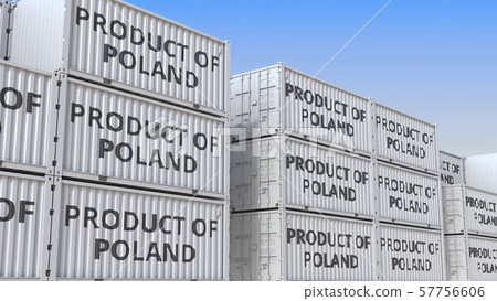 Containers with PRODUCT OF POLAND text, 3D rendering Containers with PRODUCT OF POLAND text, 3D rendering 57756606