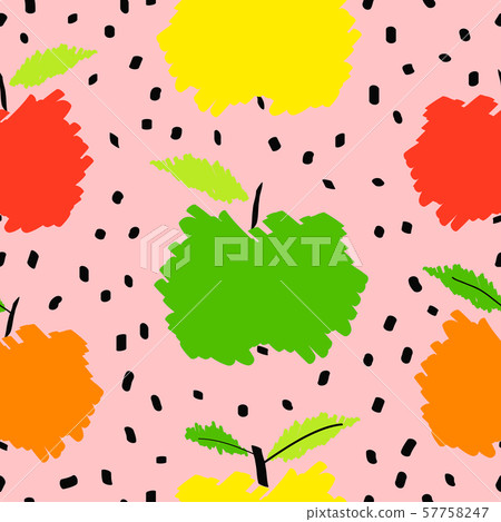 Fresh apple fruit seamless pattern, abstract repeated background. Fruits design for paper, cover, fabric, gift wrap, wall art, interior decor. Simple artistic drawing - Vector Fresh apple fruit seamless pattern, abstract repeated background. Fruits design for paper, cover, fabric, gift wrap, wall art, interior decor. Simple artistic drawing - Vector 57758247
