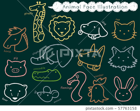 Hand drawn animal face illustration set Hand drawn animal face illustration set 57763158