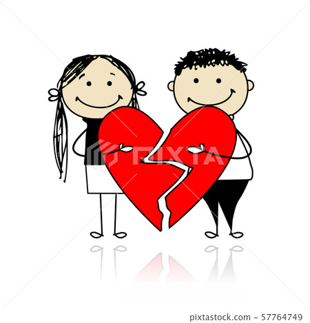 Valentine day. Couple with two parts of big red Valentine day. Couple with two parts of big red 57764749