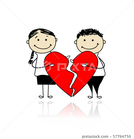 Valentine day. Couple with two parts of big red Valentine day. Couple with two parts of big red 57764750