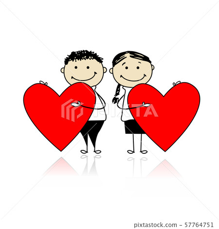 Valentine day. Couple with big red hearts for your Valentine day. Couple with big red hearts for your 57764751