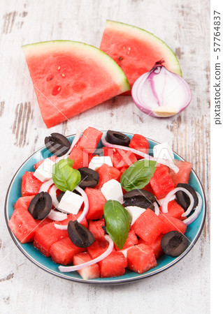 Summer salad of watermelon and feta cheese 57764837