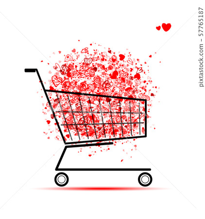 Cloud of hearts in shopping cart for your design 57765187