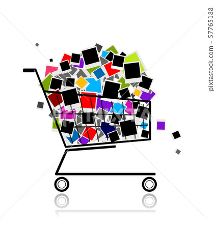 Pile of photos in shopping cart for your design Pile of photos in shopping cart for your design 57765188