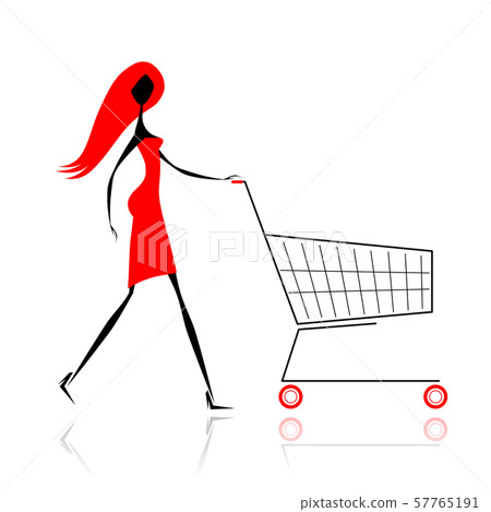 Woman with shopping cart for your design Woman with shopping cart for your design 57765191