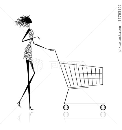 Woman with shopping cart for your design 57765192