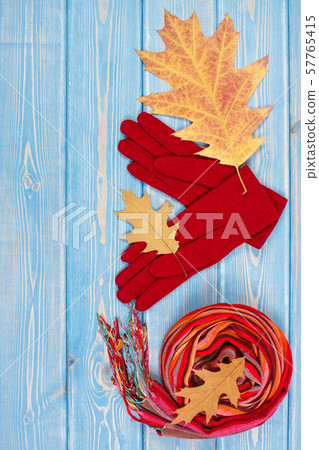 Autumnal leaves, gloves and shawl for woman 57765415