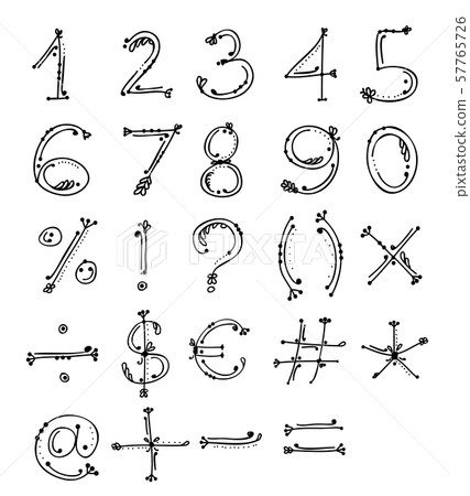 Sketch of floral numbers and signs for your design Sketch of floral numbers and signs for your design 57765726