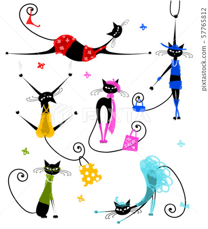 Black cats in fashion clothes for your design Black cats in fashion clothes for your design 57765812
