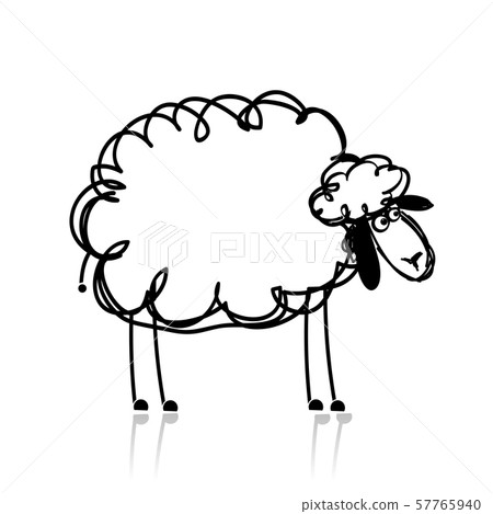Funny white sheep, sketch for your design Funny white sheep, sketch for your design 57765940