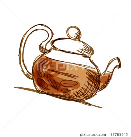 Teapot sketch with green tea for your design Teapot sketch with green tea for your design 57765945