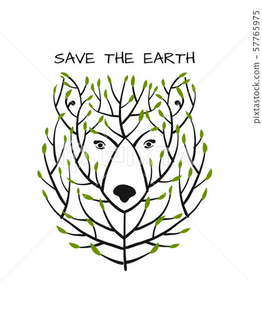 Bear face made from tree, save the earth concept, Bear face made from tree, save the earth concept, 57765975