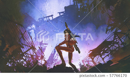 futuristic soldier woman in the dystopian world 57766170