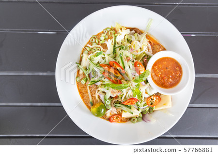 Laksa Johor, popular Malay noodle with ulam and Laksa Johor, popular Malay noodle with ulam and 57766881