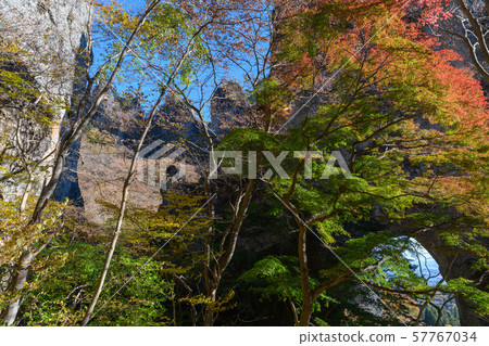The first stone gate and autumn leaves of Mt. Myogi 57767034