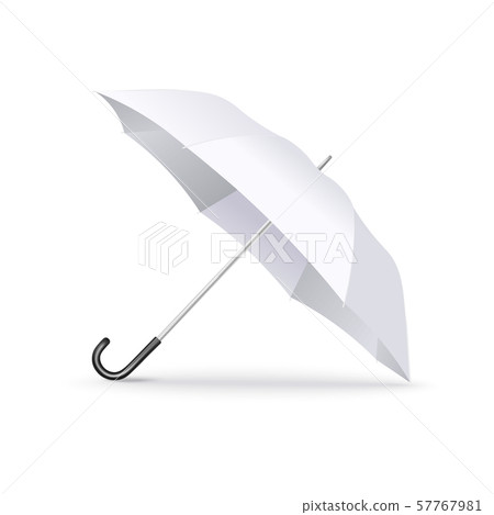 Realistic white open umbrella lying on the floor - modern weather accessory 57767981