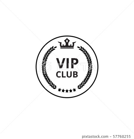 Vip club - flat circle icon with crown symbol and round wreath. 57768255