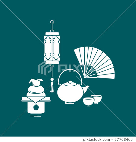Chinese lantern, kettle, cups, fan, kagami mochi Chinese lantern, kettle, cups, fan, kagami mochi 57768463