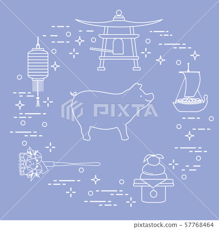 Happy New Year 2019 card New Year symbol in Japan Happy New Year 2019 card New Year symbol in Japan 57768464