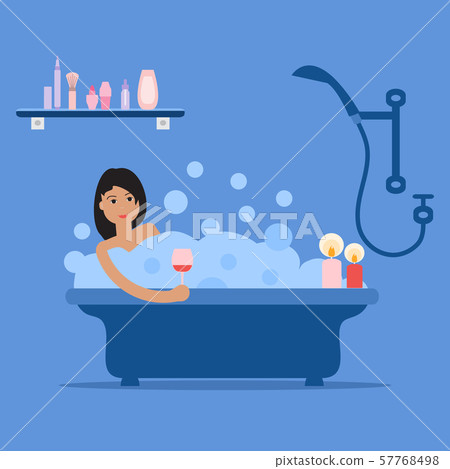 Girl taking a relaxing bubble bath 57768498