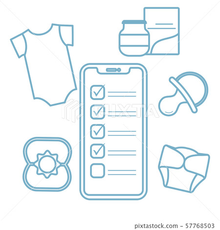 Smartphone with checklist newborn baby accessories 57768503