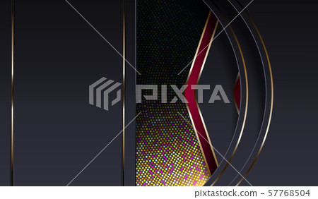 Abstract dark gray design with arcs and arrows with a gold border and sparkling mosaic 57768504