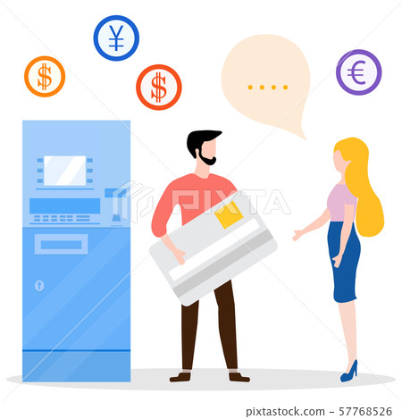ATM, man with bank card, woman Personal finance ATM, man with bank card, woman Personal finance 57768526