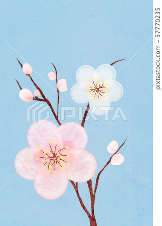 日式明信片設計紅白梅花和藍天新年賀卡 日式明信片設計紅白梅花和藍天新年賀卡 57770235