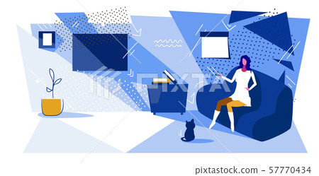 woman sitting on couch watching movie on television girl relaxing having fun at home modern living woman sitting on couch watching movie on television girl relaxing having fun at home modern living 57770434