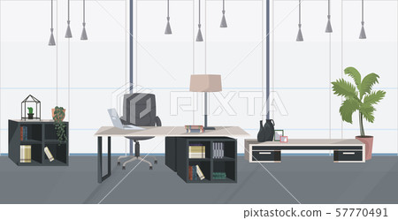 stylish workplace with laptop modern office cabinet interior empty no people room with furniture 57770491