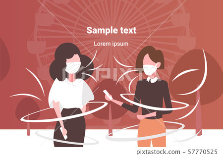 women in face masks using smartphones toxic air pollution industry smog polluted environment concept 57770525