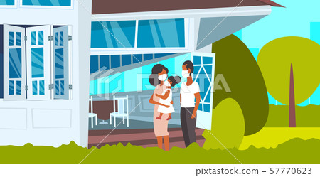 family in face masks toxic air pollution industry smog polluted environment concept african american 57770623