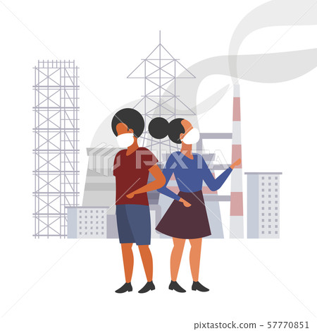 couple wearing face mask plant pipe dirty waste toxic gas air pollution industry smog polluted couple wearing face mask plant pipe dirty waste toxic gas air pollution industry smog polluted 57770851