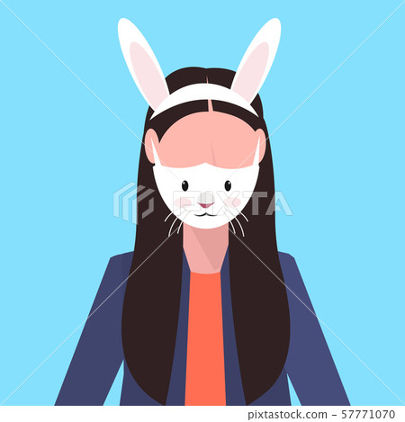 woman wearing protective mask with rabbit face smog air pollution virus protection concept girl 57771070