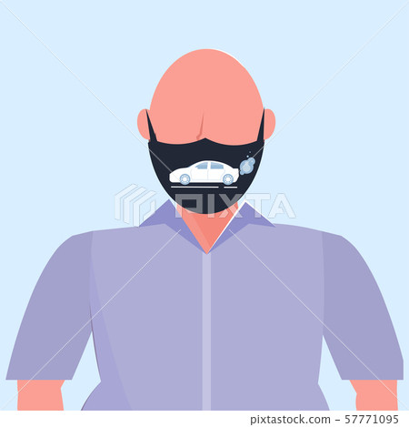 man wearing protective face mask with car exhaust pipe icon smog air pollution virus protection man wearing protective face mask with car exhaust pipe icon smog air pollution virus protection 57771095