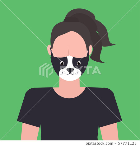 woman wearing protective mask with dog face smog air pollution virus protection concept girl profile 57771123