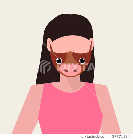 woman wearing protective mask with cow face smog air pollution virus protection concept girl profile 57771124