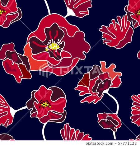 Seamless pattern with large flowers with outlines. Seamless pattern with large flowers with outlines. 57771128