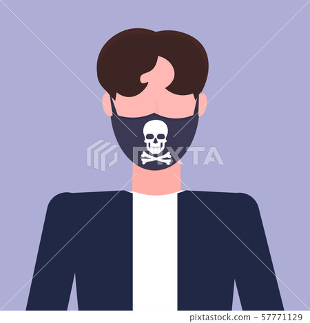man wearing protective face mask with skull and bones icon smog air pollution virus protection man wearing protective face mask with skull and bones icon smog air pollution virus protection 57771129