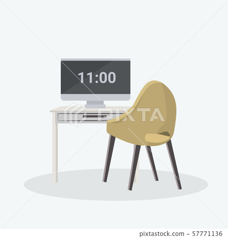 chair table and computer monitor modern office or home furniture white background flat chair table and computer monitor modern office or home furniture white background flat 57771136