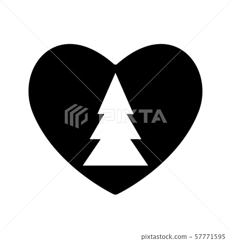 Christmas tree icon black in heart valentine. 57771595