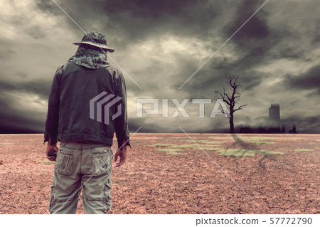 Abstract Man on land to the ground dry cracked. Abstract Man on land to the ground dry cracked. 57772790