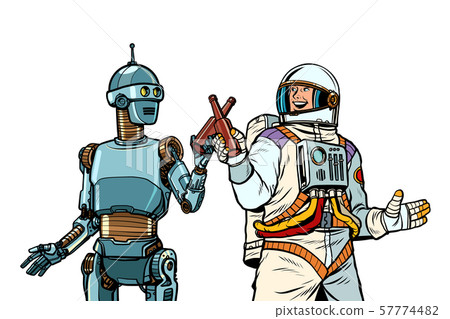 Robot and astronaut drink beer together Robot and astronaut drink beer together 57774482