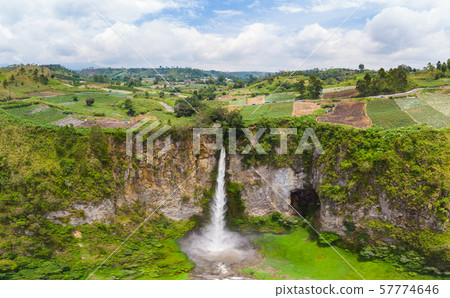 Aerial view Sipiso-piso waterfall in Sumatra, 57774646